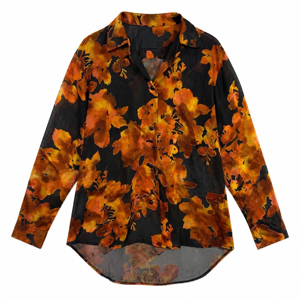 Anna Sui Y2K fairy Orange Black Devore Burnout Velvet Sheer Blouse Whimsigoth